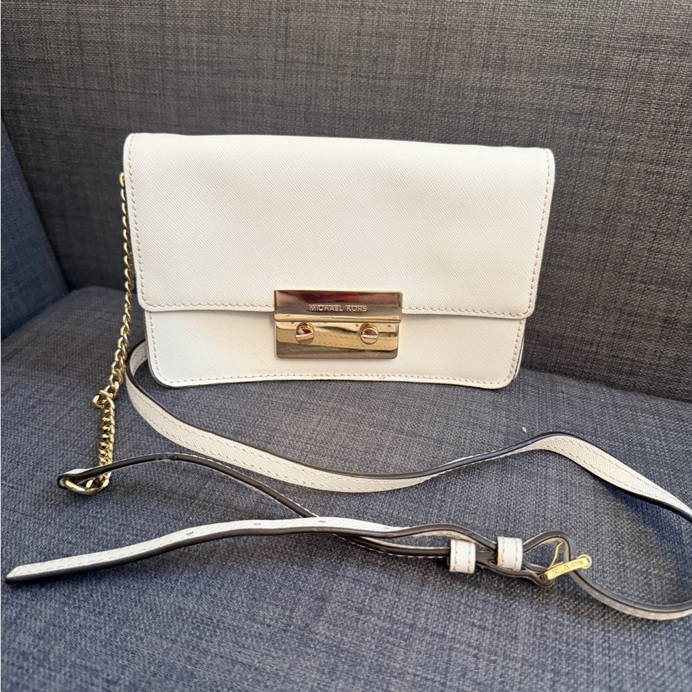 Michael Kors Cream Saffiano Leather Crossbody with Gold Hardware